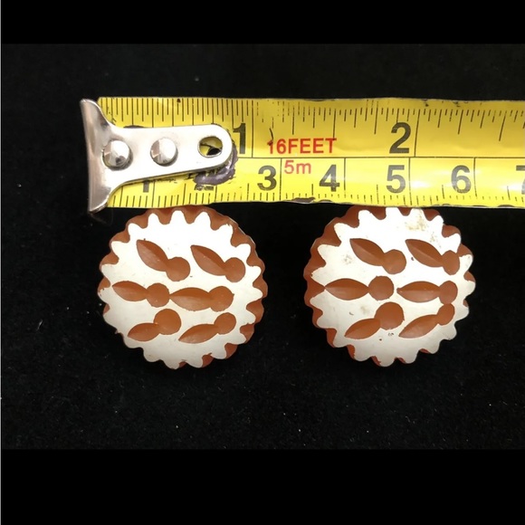 Bakelite Rare Estate Find Vintage Carved Butterscotch Earrings 1.25” Diameter - Picture 4 of 4